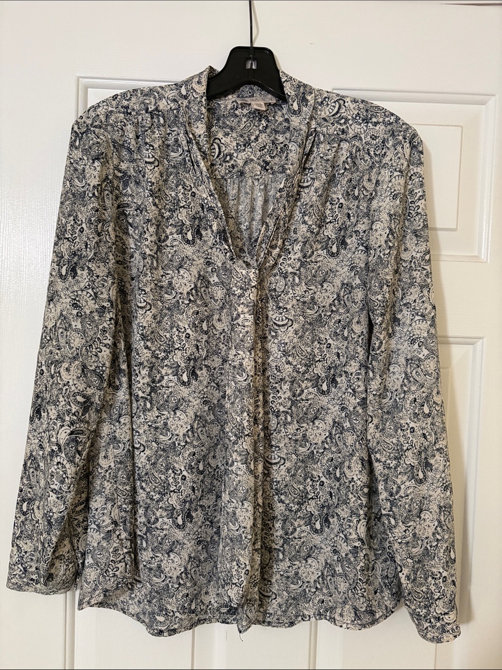 Lila Rose Navy and White Paisley Button-Down Shirt